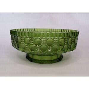 Vintage Regaline Green Plastic Bowl Octagonal Pedestal Made in USA
